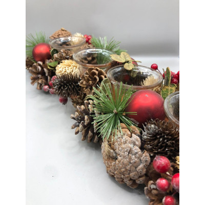 PORTA VELAS C/PINHA FOLH FRUTA VRD/VRM 46cm () C/1 UN