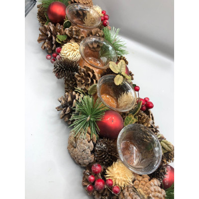 PORTA VELAS C/PINHA FOLH FRUTA VRD/VRM 46cm () C/1 UN