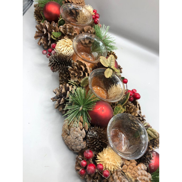 PORTA VELAS C/PINHA FOLH FRUTA VRD/VRM 46cm () C/1 UN
