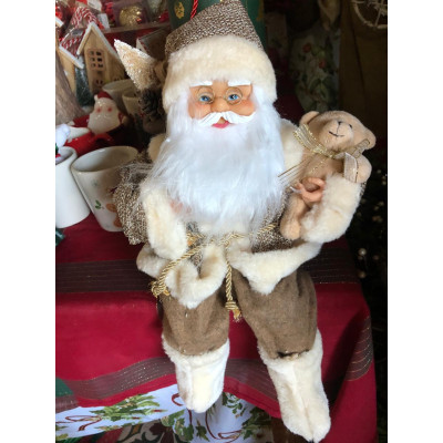 NOEL RUSTICO SENTADO SEGURANDO URSO BEG 40cm (NOEIS) C/1 UN