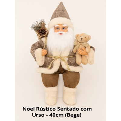 NOEL RUSTICO SENTADO SEGURANDO URSO BEG 40cm (NOEIS) C/1 UN