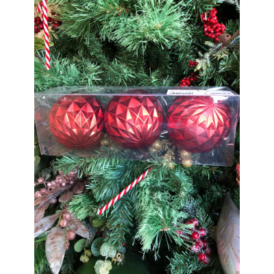 BOLA DECORADA NATAL PVC C/3 UND (VERMELHO) 10cm (FLORARTE) Vol. 6