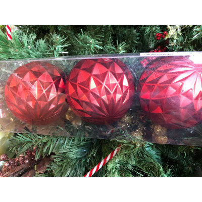 BOLA DECORADA NATAL PVC C/3 UND (VERMELHO) 10cm (FLORARTE) Vol. 6