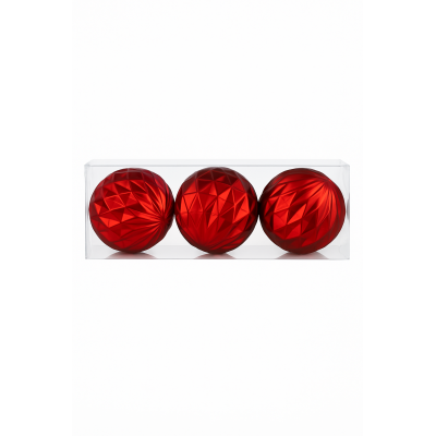 BOLA DECORADA NATAL PVC C/3 UND (VERMELHO) 10cm (FLORARTE) Vol. 6