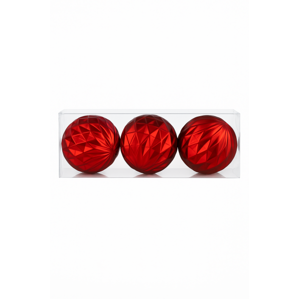 BOLA DECORADA NATAL PVC C/3 UND (VERMELHO) 10cm (FLORARTE) Vol. 6