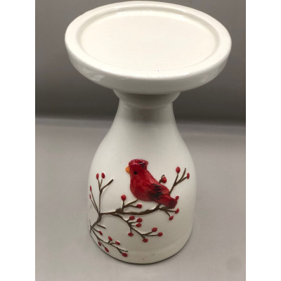 PORTA VELAS CERAM PASSARO VERM 9,5X16CM