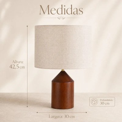 LUMINÁRIA DE MESA EM LINHO E MADEIRA