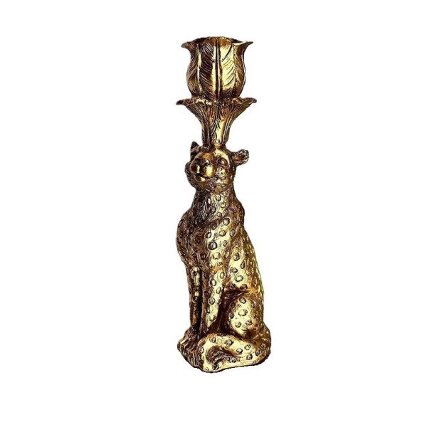 Castiçal leopardo em poliresina