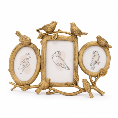 Porta-retrato decorativo com pássaros dourados