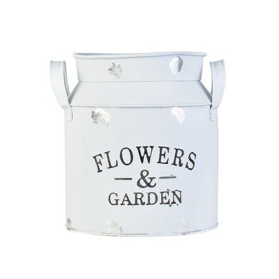 Vaso Leiteira Flowers & Garden Grande em Metal Branco G