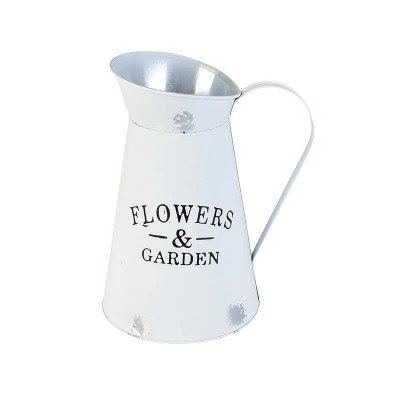 Jarra Branca Flowers & Garden em Metal