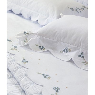Verena Roupa de Cama Queen - Branco Azul Tamanho Especial Solteiro King