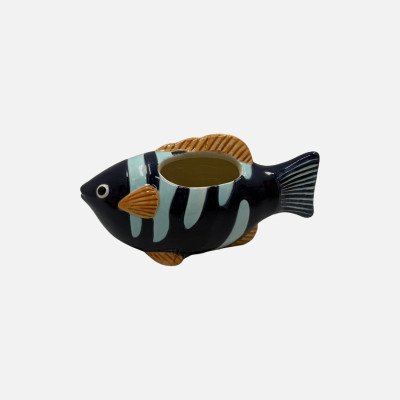 Vaso Decorativo Fish Listras em Cerâmica 17x7x8,5