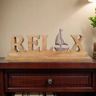 Escultura Decorativa Madeira Relax(bege)