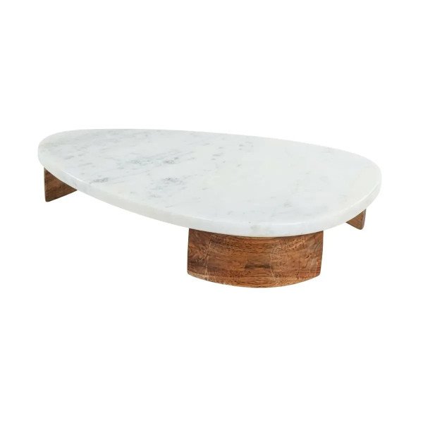 Bandeja Decor Mármore e Madeira Triangular (Off White)
