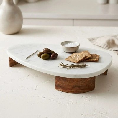 Bandeja Decor Mármore e Madeira Triangular (Off White)