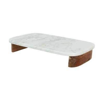 Bandeja Decor Mármore e Madeira Retangular (Off White)