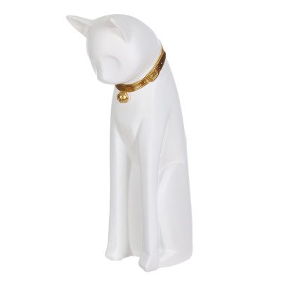 Escultura Decorativa Poliresina Gato (branco Dourado)