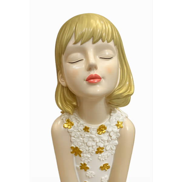 Escultura Decorativa em Poliresina Menina com Borboletas e Flores