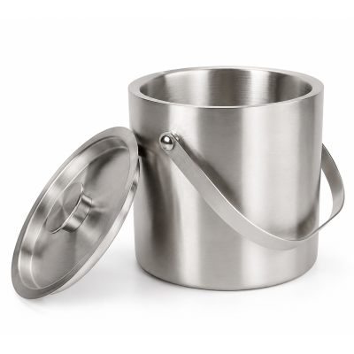 Balde de Gelo com tampa de Inox 17x17,5cm Prateado