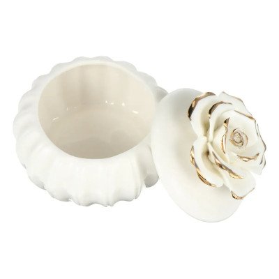 Porta-Joias em Cerâmica Design Flor Branca
