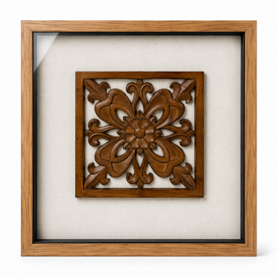 Quadro de Madeira Decorativo Estilo Oriental 45x45x4cm