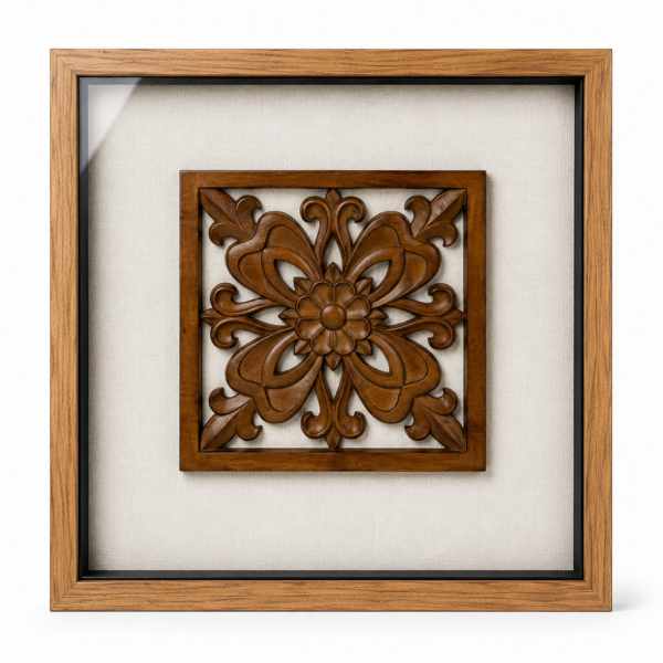 Quadro de Madeira Decorativo Estilo Oriental 45x45x4cm