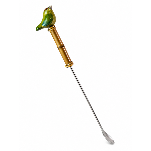 Colher Bailarina em Bambu Natural com Pássaro Verde