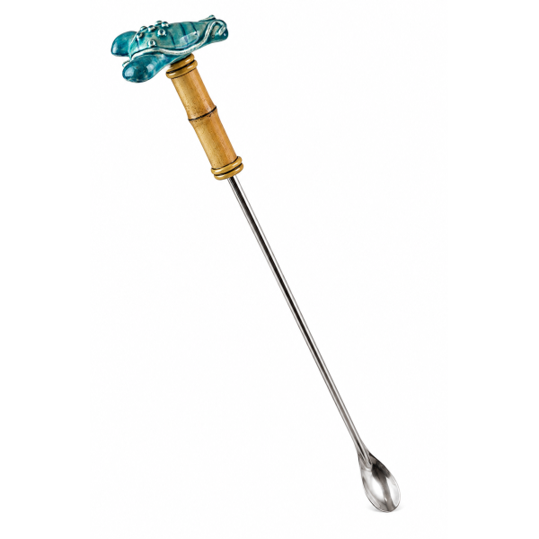 Colher Bailarina Bambu Natural com Lagosta Turquesa