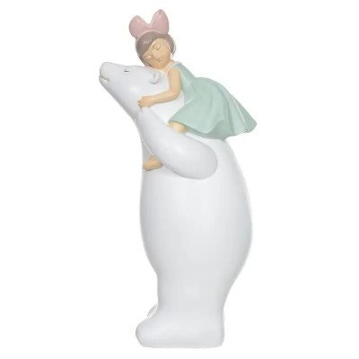 Escultura Decorativa Urso Polar com Criança em Polirresina