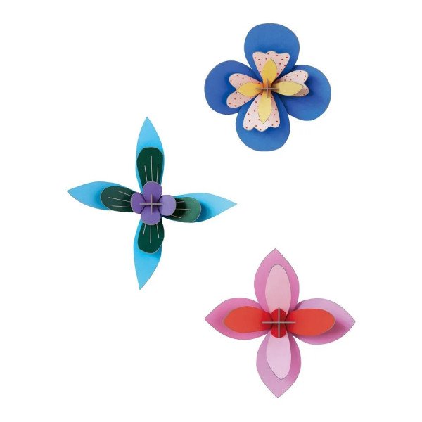 Jogo 3 Flores Pequenas de Parede Cobalt Cocktail