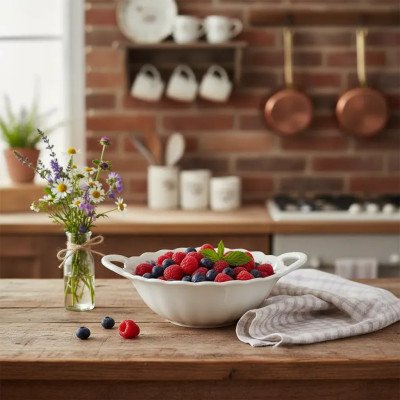 Travessa Redonda em Porcelana Floral Lavanda com Alça