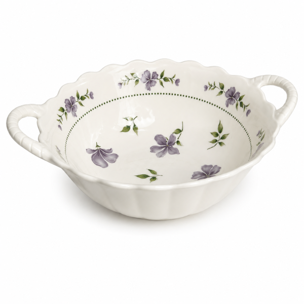 Travessa Redonda em Porcelana Floral Lavanda com Alça