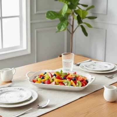 Travessa Retangular em Porcelana Floral Lavanda com Alça