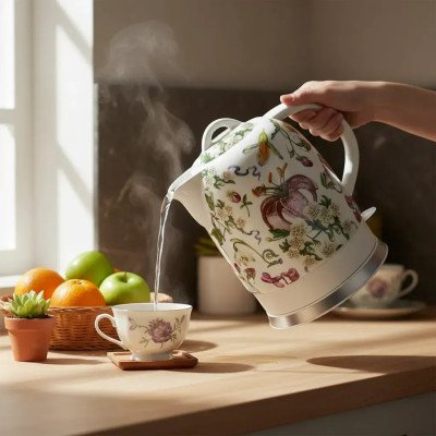 Chaleira Elétrica Café Porcelana Floral Decoração