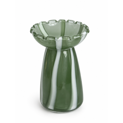 VASO EM VIDRO LISTRAS VERDE - 10X14CM