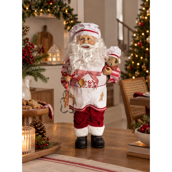 Enfeite Papai Noel Chef em Pé Branco e Vermelho 45cm