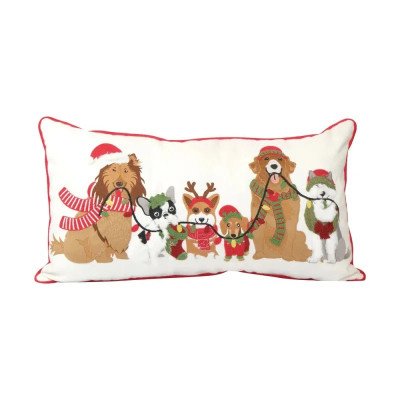 Almofada Natalina Cães com Gorro 66x35cm