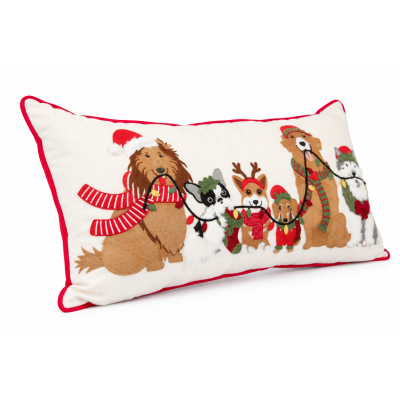 Almofada Natalina Cães com Gorro 66x35cm