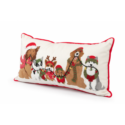 Almofada Natalina Cães com Gorro 66x35cm