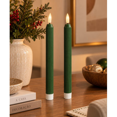 Jogo 2 Velas Eletrônicas Caneladas Verdes 25cm