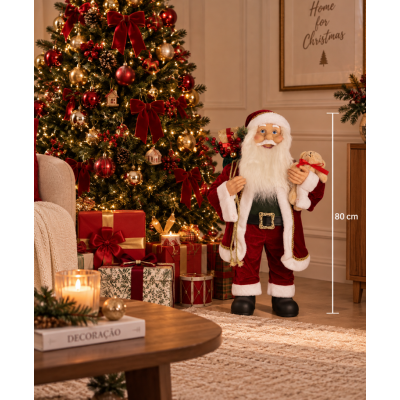 Papai Noel Decorativo com Urso Verde e Vermelho 80cm