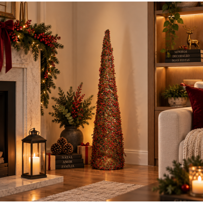 Árvore de Natal em Rattan Rústica Decorada Grande 80cm