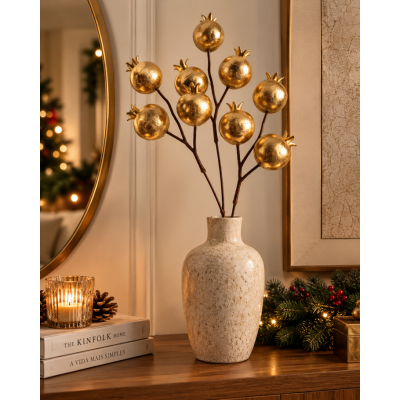 Haste Decorativa Romã Natal Dourada 54cm