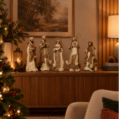 Presépio Natal Coleção Belém com 6 Peças Bege e Marrom 62cm