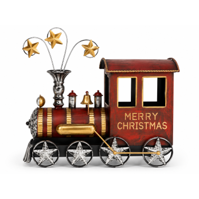 Trem Decorativo Natalino em Metal Vermelho e Dourado 1,22m