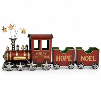 Trem Decorativo Natalino em Metal Vermelho e Dourado 1,22m
