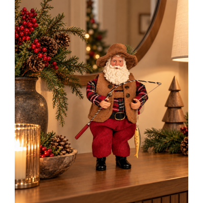 Papai Noel Colecionável Pescador com Casaco Xadrez 30cm
