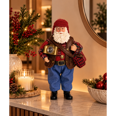 Papai Noel Colecionável Turista Fotógrafo com Câmera 30cm