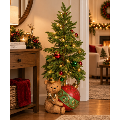 Urso Natalino Decorativo em Resina com Árvore e LED 120cm